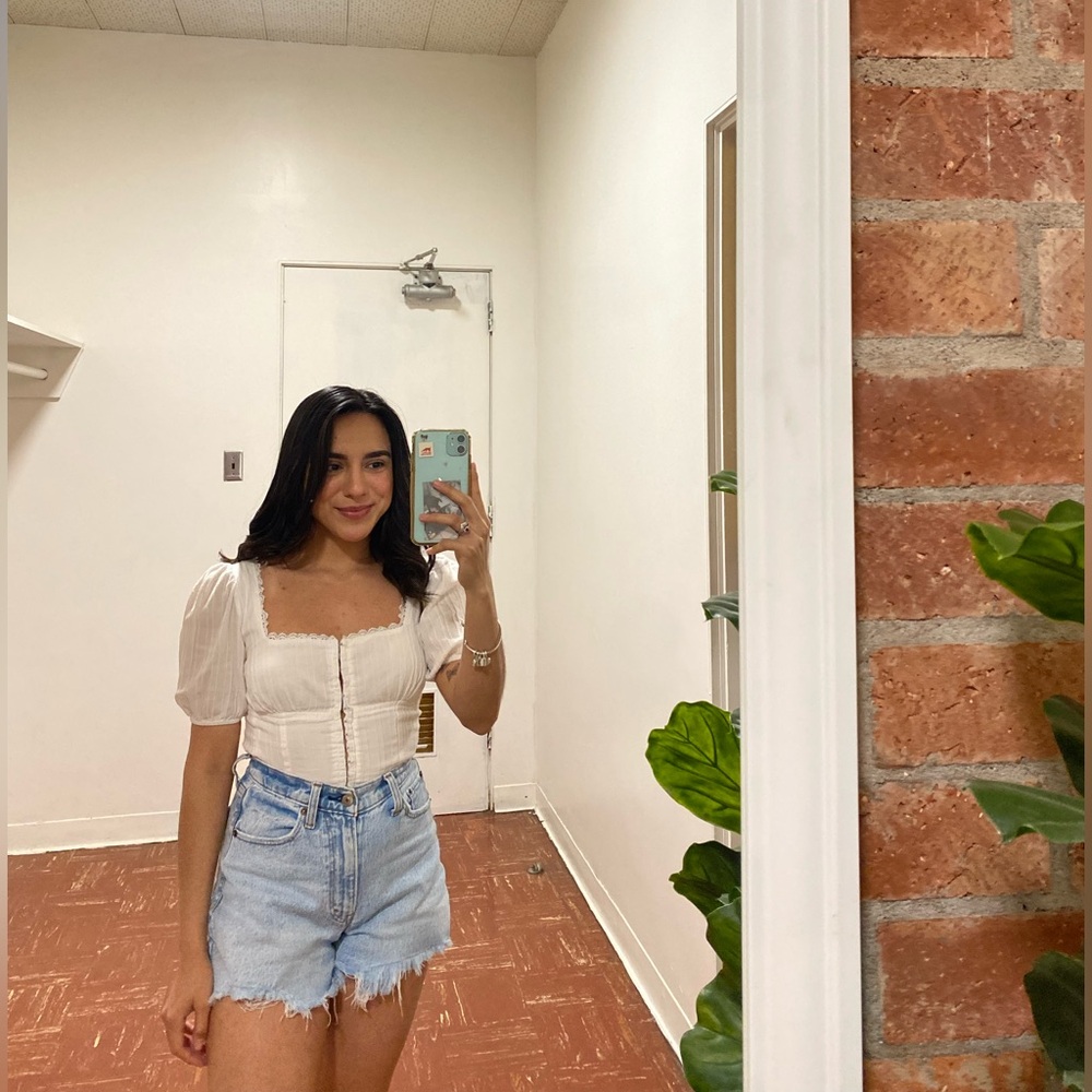 Backyard Roses by Tess Christine- White Lace Trimmed Women's Top